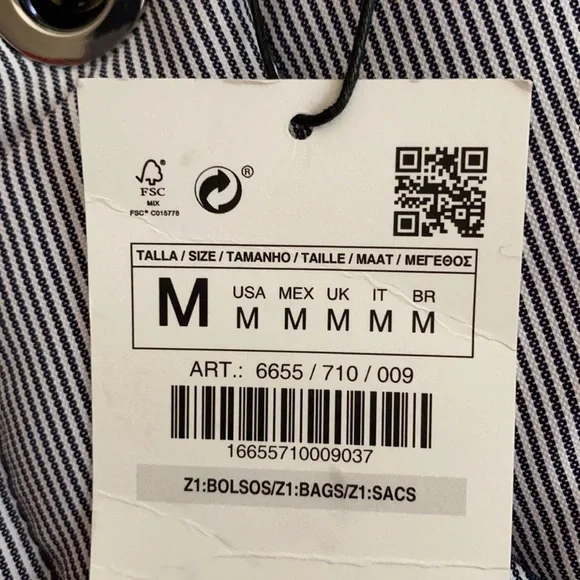 NWT. Zara Blue Pinstripe Quilted Shoulder Bag. - Picture 7 of 11